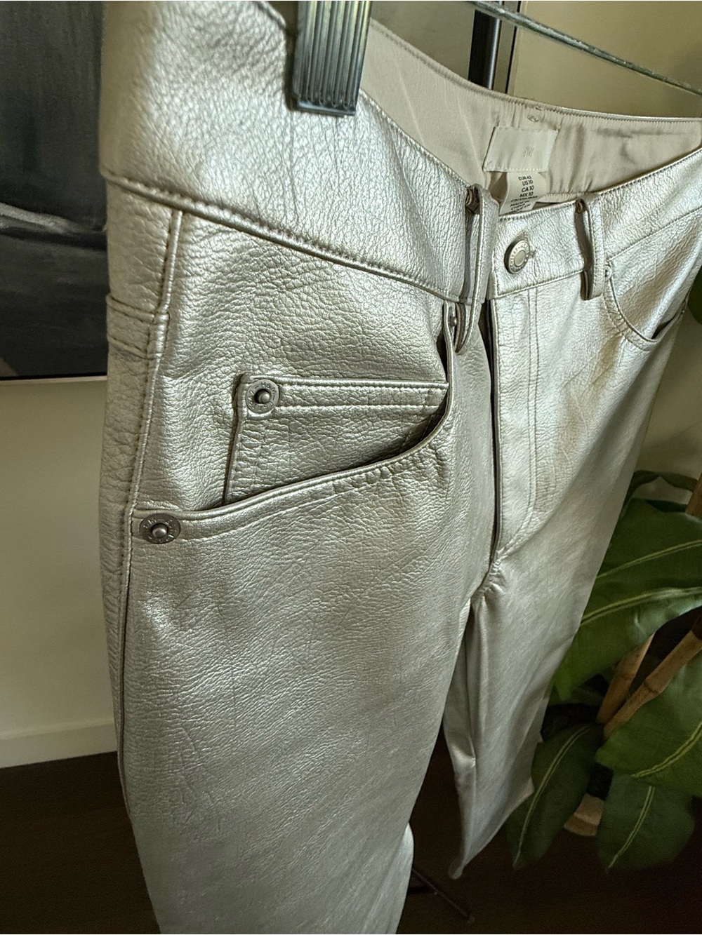 H&M Metallic Silver Leather-Look Pants